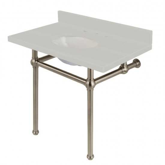 Templeton 36" x 22" White Quartz Console Sink with Brass Feet, White Quartz/Brushed Nickel