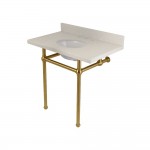 Templeton 36" x 22" White Quartz Console Sink with Brass Feet, White Quartz/Brushed Brass