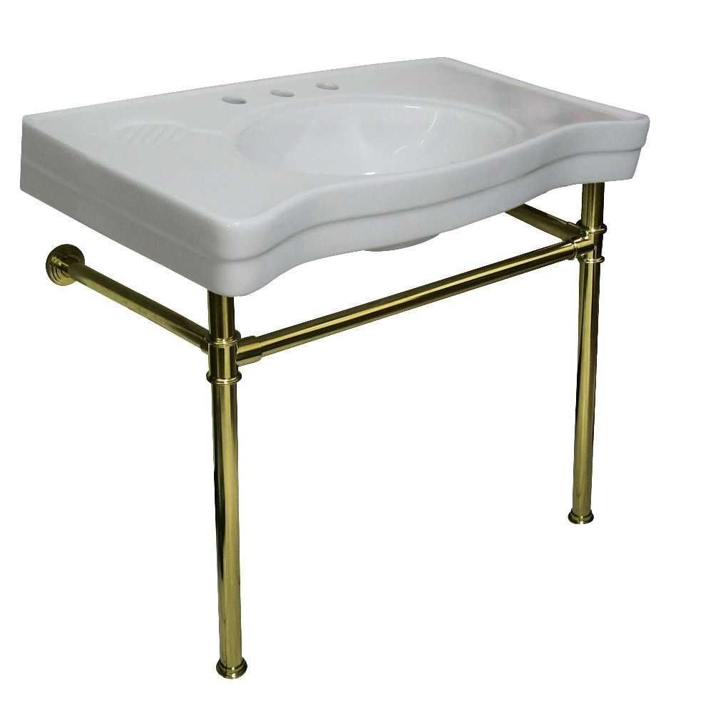 Imperial Vitreous China Console Sink with Stainless Steel Legs, White/Polished Brass