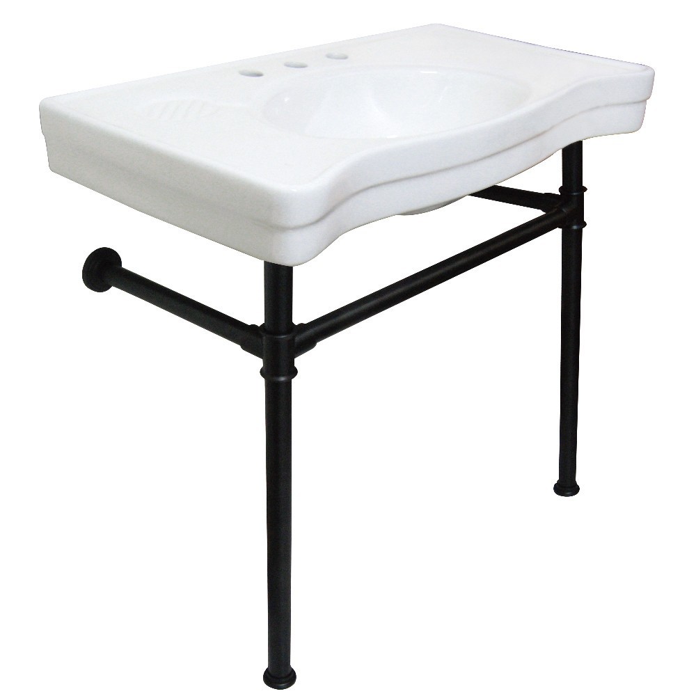 Imperial Vitreous China Console Sink with Stainless Steel Legs, White/Matte Black