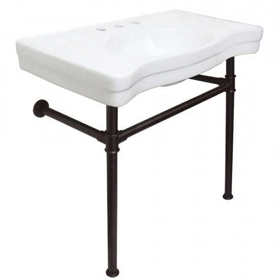 Imperial Vitreous China Console Sink with Stainless Steel Legs, White/Oil Rubbed Bronze