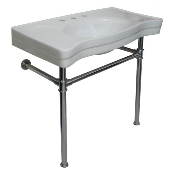 Imperial Vitreous China Console Sink with Stainless Steel Legs, White/Polished Chrome