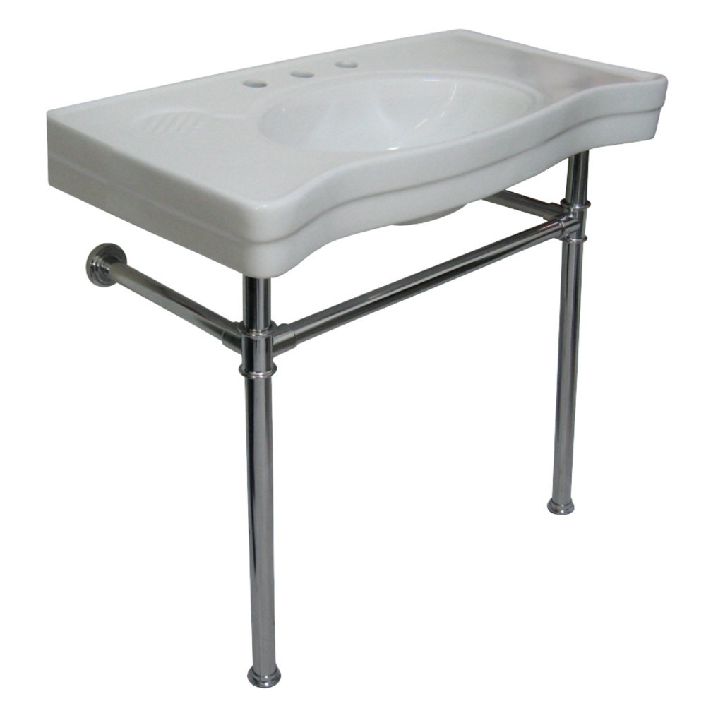 Imperial Vitreous China Console Sink with Stainless Steel Legs, White/Polished Chrome Imperial Vitreous China Console Sink with Stainless Steel Legs, White/Polished Chrome