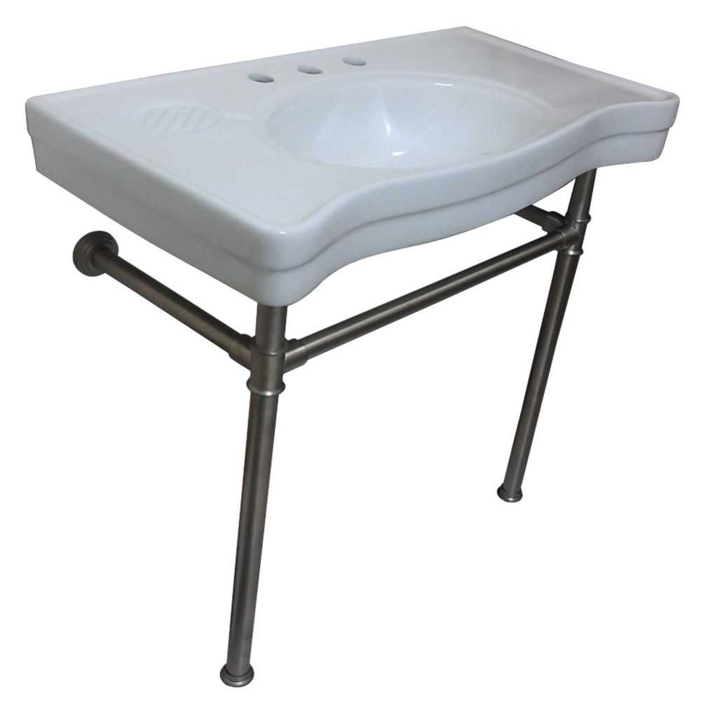Imperial Vitreous China Console Sink with Stainless Steel Legs, White/Brushed Nickel Imperial Vitreous China Console Sink with Stainless Steel Legs, White/Brushed Nickel