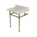 Templeton 30" x 22" White Quartz Console Sink with Brass Feet, White Quartz/Polished Nickel