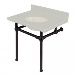 Templeton 30" x 22" White Quartz Console Sink with Brass Feet, White Quartz/Oil Rubbed Bronze