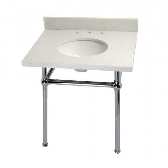 Templeton 30" x 22" White Quartz Console Sink with Brass Feet, White Quartz/Polished Chrome