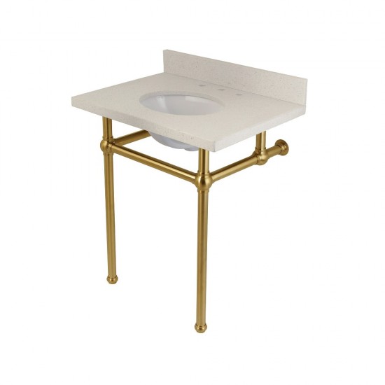 Templeton 30" x 22" White Quartz Console Sink with Brass Feet, White Quartz/Brushed Brass