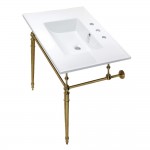 Edwardian 31-Inch Console Sink Set, White/Brushed Brass