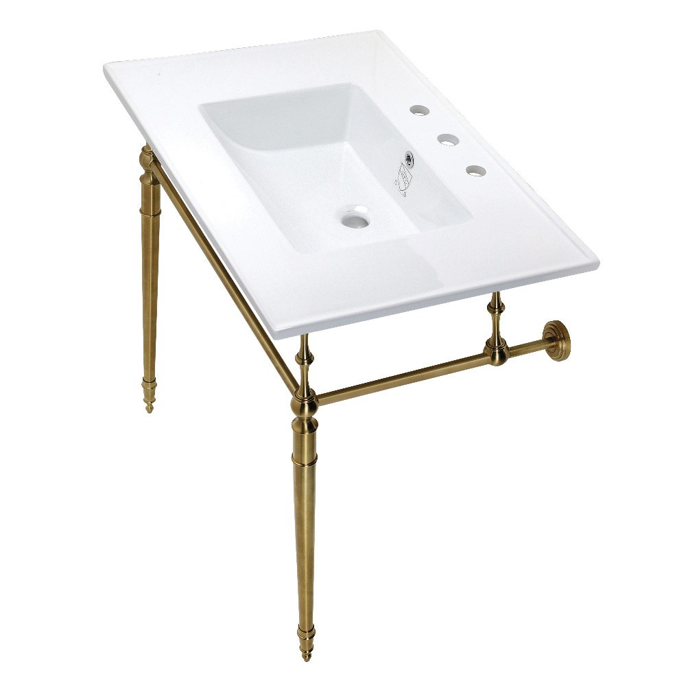 Edwardian 31-Inch Console Sink Set, White/Brushed Brass