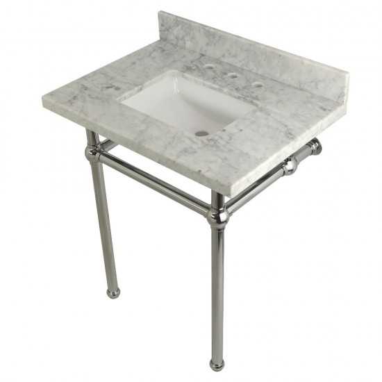 Templeton 30X22 Carrara Marble Vanity Top with Brass Feet Combo, Carrara Marble/Polished Chrome