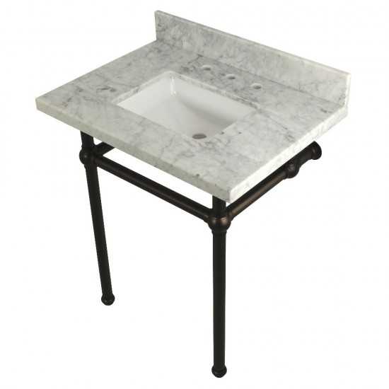 Templeton 30X22 Carrara Marble Vanity Top with Brass Feet Combo, Carrara Marble/Oil Rubbed Bronze