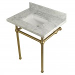 Templeton 30X22 Carrara Marble Vanity Top with Brass Feet Combo, Carrara Marble/Brushed Brass