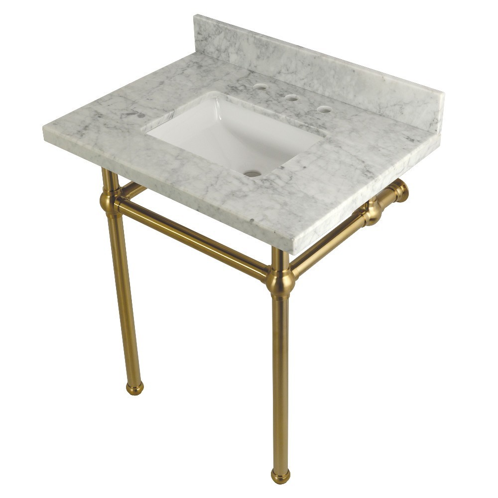 Templeton 30X22 Carrara Marble Vanity Top with Brass Feet Combo, Carrara Marble/Brushed Brass