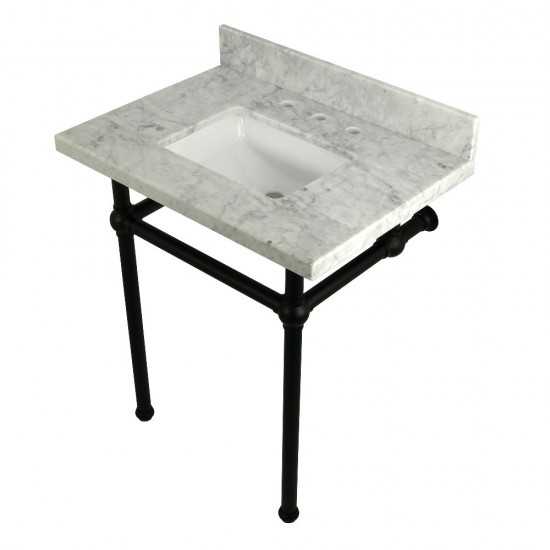 Templeton 30X22 Carrara Marble Vanity Top with Brass Feet Combo, Carrara Marble/Matte Black