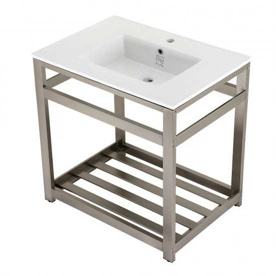 31-Inch Ceramic Console Sink (1-Hole), White/Brushed Nickel