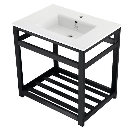 31-Inch Ceramic Console Sink (1-Hole), White/Matte Black