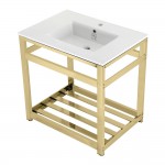 31-Inch Ceramic Console Sink (1-Hole), White/Polished Brass