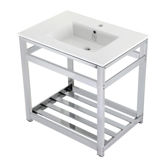 31-Inch Ceramic Console Sink (1-Hole), White/Chrome