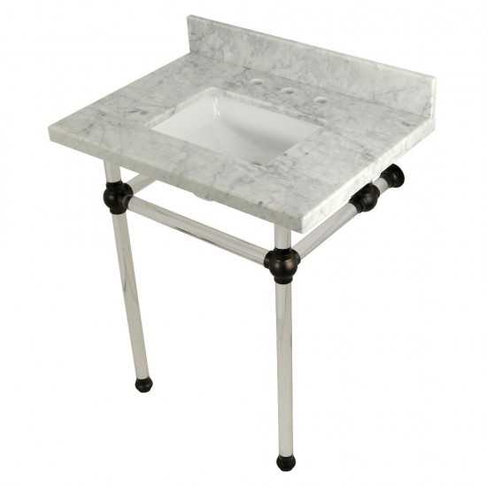 Templeton 30X22 Carrara Marble Vanity Top with Clear Acrylic Feet Combo, Carrara Marble/Oil Rubbed Bronze