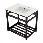 31-Inch Ceramic Console Sink (8-Inch, 3-Hole), White/Oil Rubbed Bronze