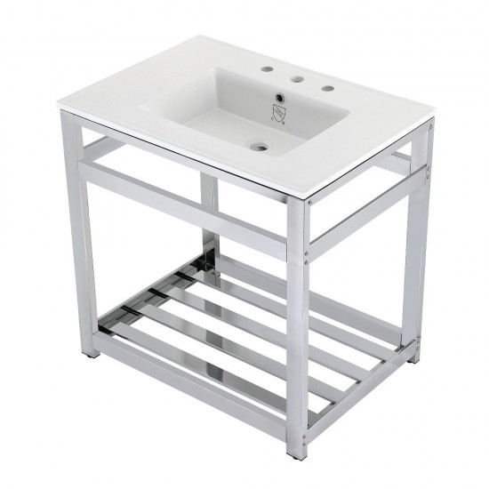 31-Inch Ceramic Console Sink (8-Inch, 3-Hole), White/Chrome