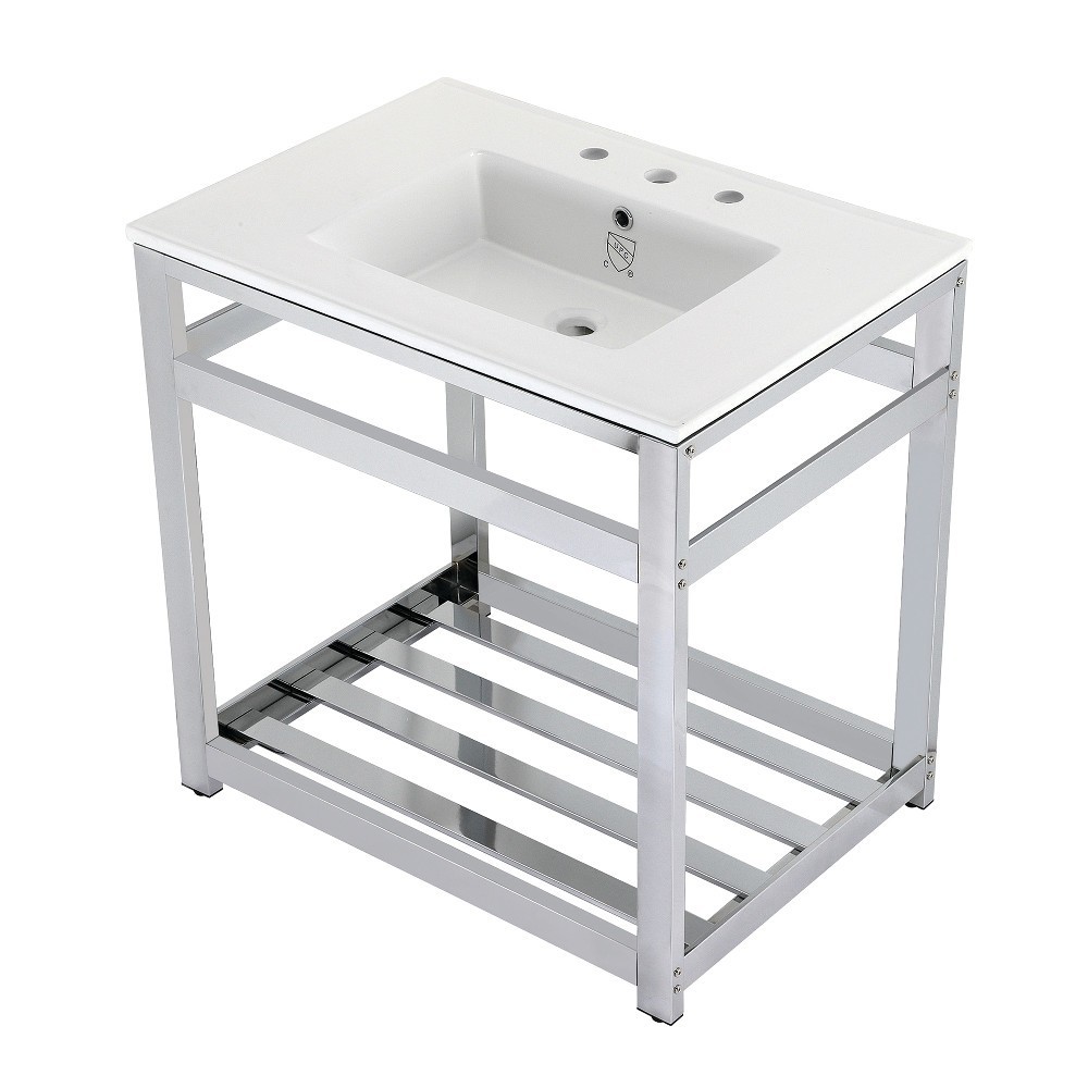 31-Inch Ceramic Console Sink (8-Inch, 3-Hole), White/Chrome