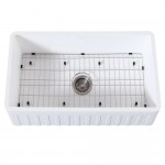 33" x 18" SGL Bowl Farmhouse Kitchen Sink, Drain & Rack