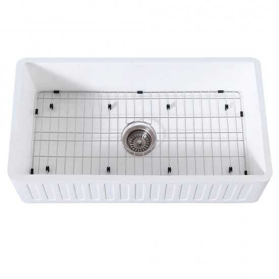 36" x 18" SGL Bowl Farmhouse Kitchen Sink, Drain & Rack