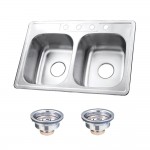 Stainless Steel Self-Rimming Double Bowl Kitchen Sink, Brushed