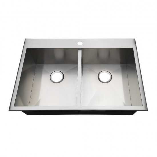 33" Drop-In Double Bowl 18-Gauge Kitchen Sink (1 Hole), Brushed