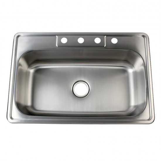 Drop-in Single Bowl Kitchen Sink, Brushed