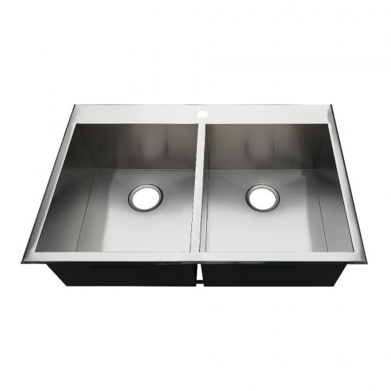 33" Drop-In Double Bowl 18-Gauge Kitchen Sink 1 Hole, Brushed