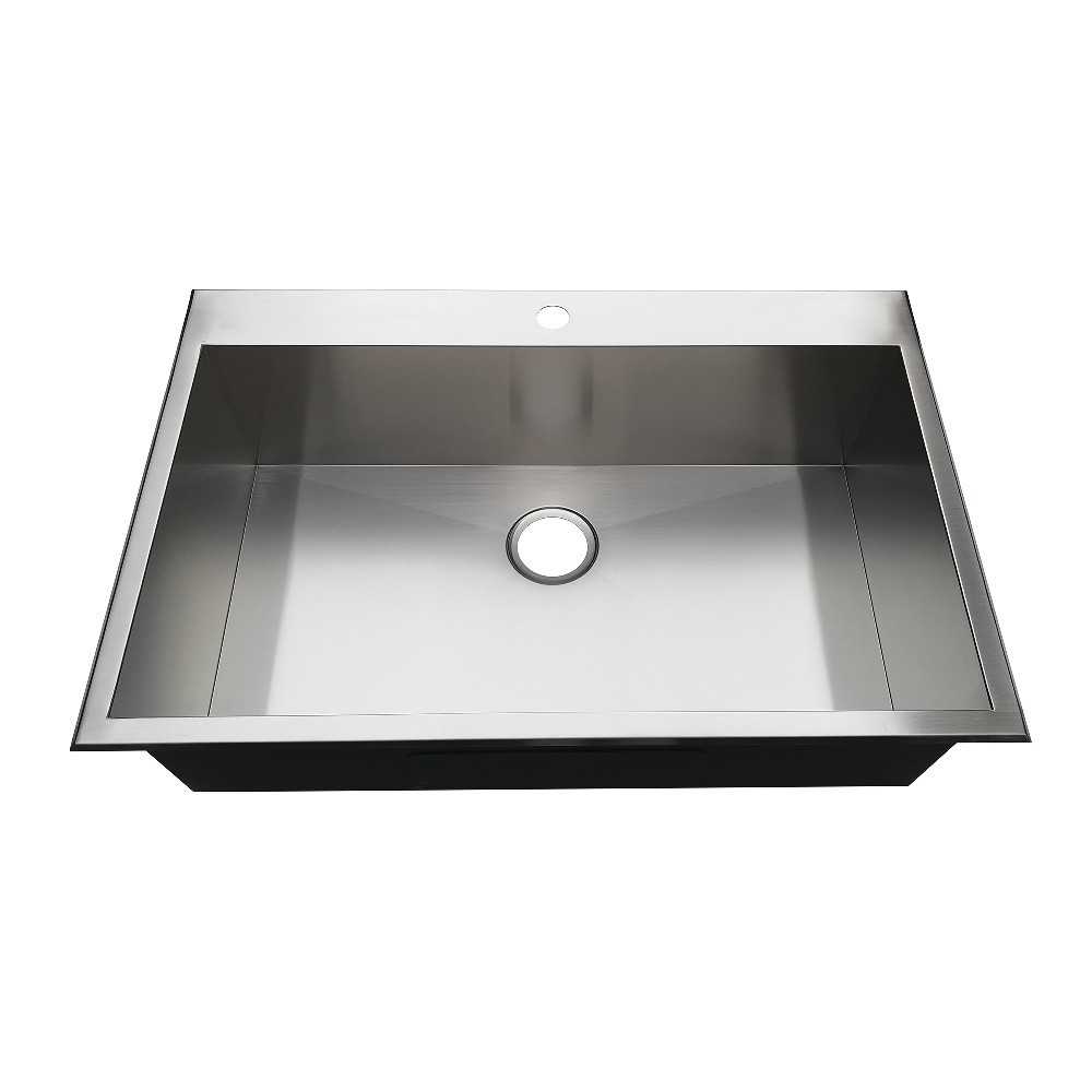 33" Drop-In Single Bowl 18-Gauge Kitchen Sink (1 Hole), Brushed