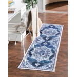 Rug Unique Loom Renaissance Navy Blue Runner 2' 0 x 6' 0