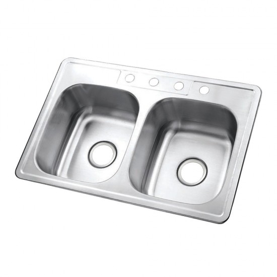 Drop-in Double Bowl Kitchen Sink, Brushed