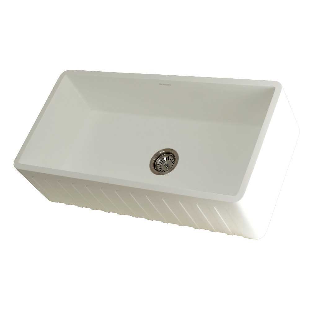 Solid Surface Matte Stone Apron Front Farmhouse Single Bowl Kitchen Sink, Matte White