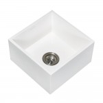 Arcticstone Solid Surface Undermount 15" Square Single Bowl Bar Sink with Drain, Matte White