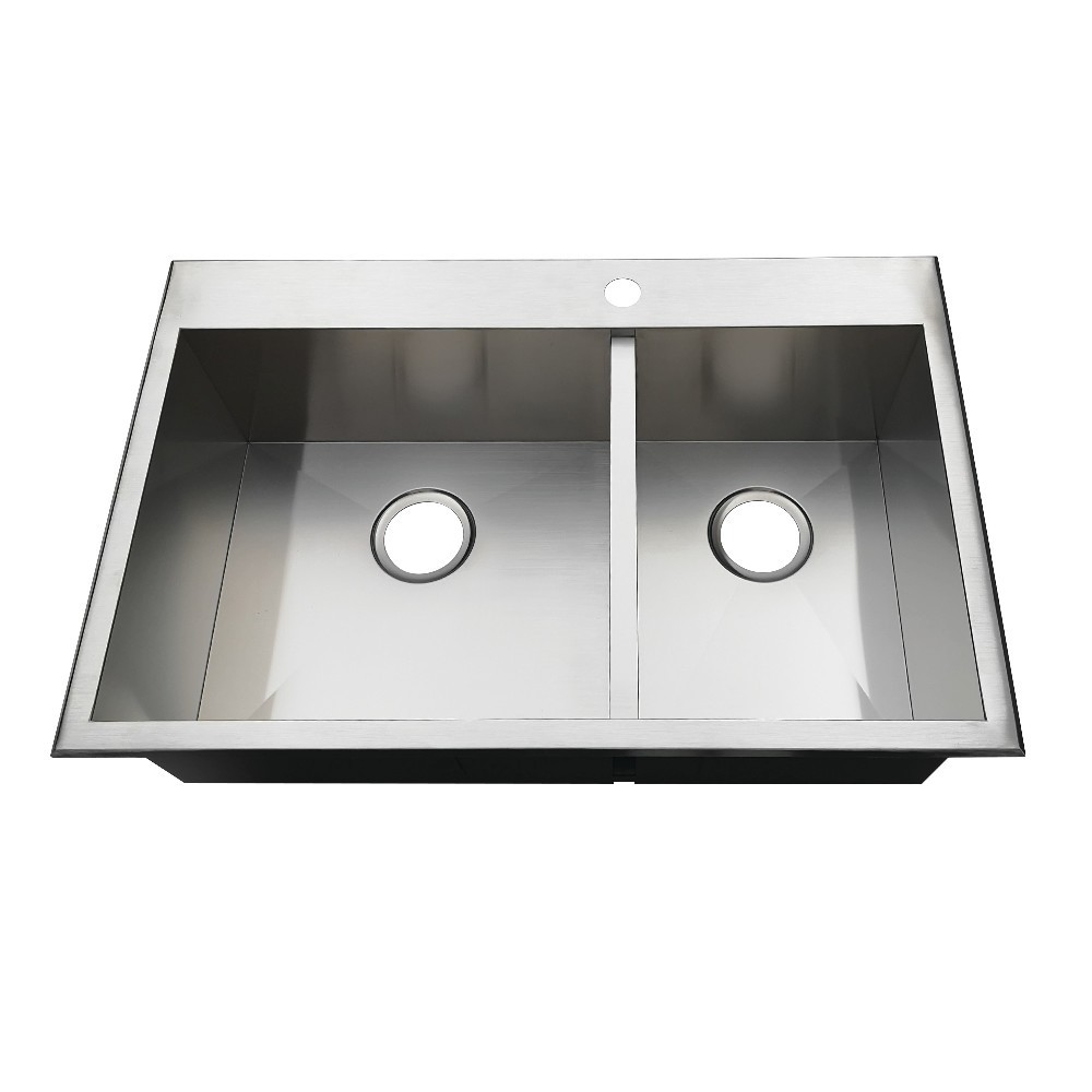 32" Drop-In Double Bowl 18-Gauge Kitchen Sink (1 Hole), Brushed