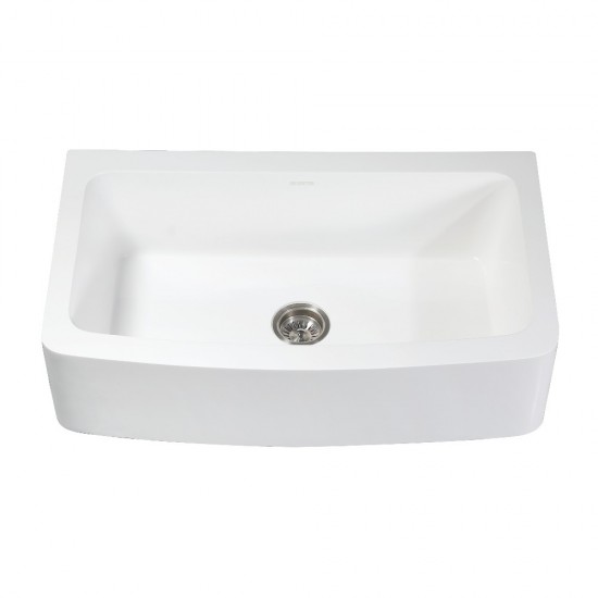 Solid Surface 36" x 22" Farmhouse Single Bowl Kitchen Sink, Matte White