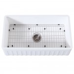36" x 18" SGL Bowl Farmhouse Kitchen Sink, Drain & Rack