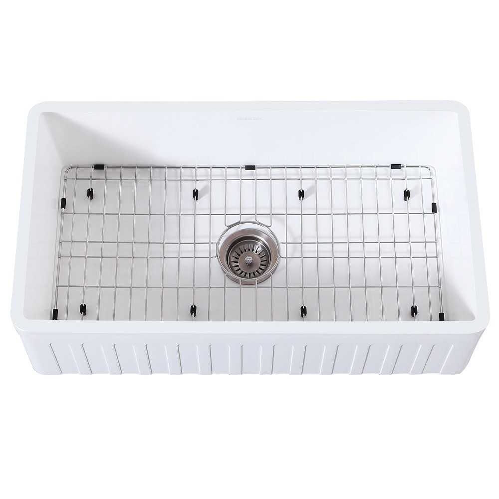 36" x 18" SGL Bowl Farmhouse Kitchen Sink, Drain & Rack 36" x 18" SGL Bowl Farmhouse Kitchen Sink, Drain & Rack