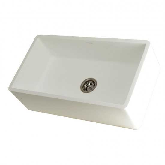 Solid Surface Matte Stone Apron Front Farmhouse Single Bowl Kitchen Sink, Matte White