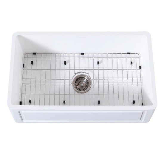 33" x 18" SGL Bowl Farmhouse Kitchen Sink, Drain & Rack