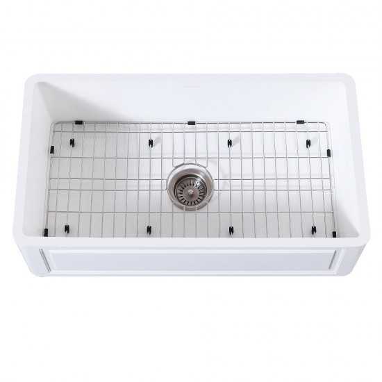 36" x 18" SGL Bowl Farmhouse Kitchen Sink, Drain & Rack