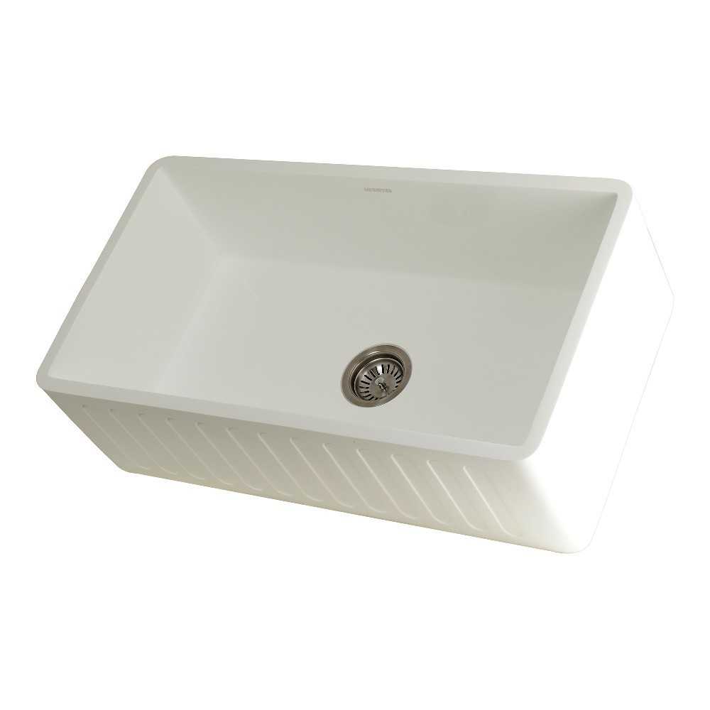 Solid Surface Matte Stone Apron Front Farmhouse Single Bowl Kitchen Sink, Matte White