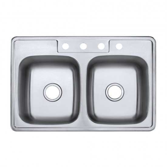 Drop-in Double Bowl Kitchen Sink, Brushed