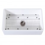 Solid Surface Matte Stone Apron Front Farmhouse Single Bowl Kitchen Sink with Strainer and Grid, Matte White/Brushed