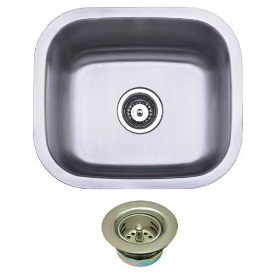 Undermount Stainless Steel Single Bowl Bar Sink Combo With Strainer, Brushed
