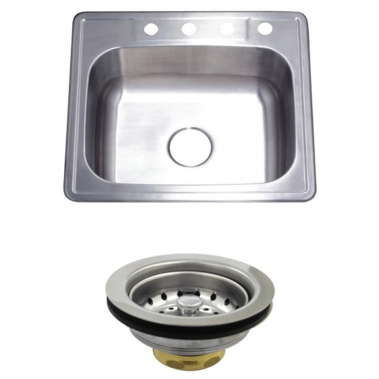 25-Inch X 22-Inch Self-Rimming Single Bowl Kitchen Sink with Strainer, Brushed